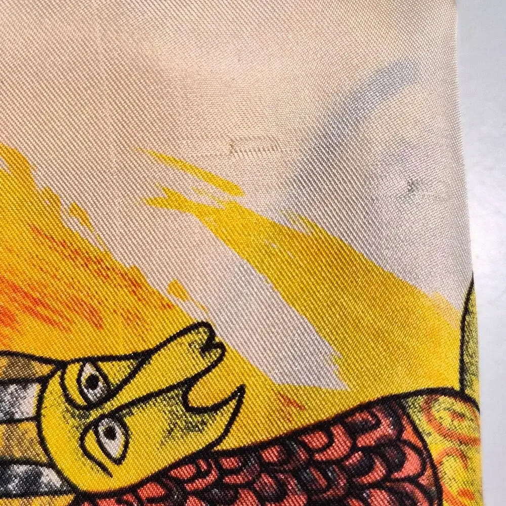 Vintage Mythical Gazelle Chimera Silk Square Scarf 31x31 Yellow Sun‎